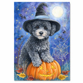 Gray Poodle Halloween Puppy Canvas Wall Art Cute Dog Lover Gift for Home Living Room or Seasonal Fall Décor on Ready to Hang 1.5" Thick Canvas Wrap, Floating Framed Canvas, Flat Rolled Canvas